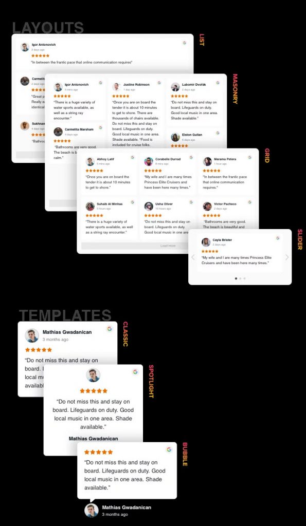 google reviews layouts and templates