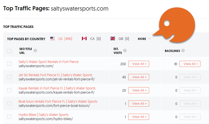 top traffic pages for watersports website